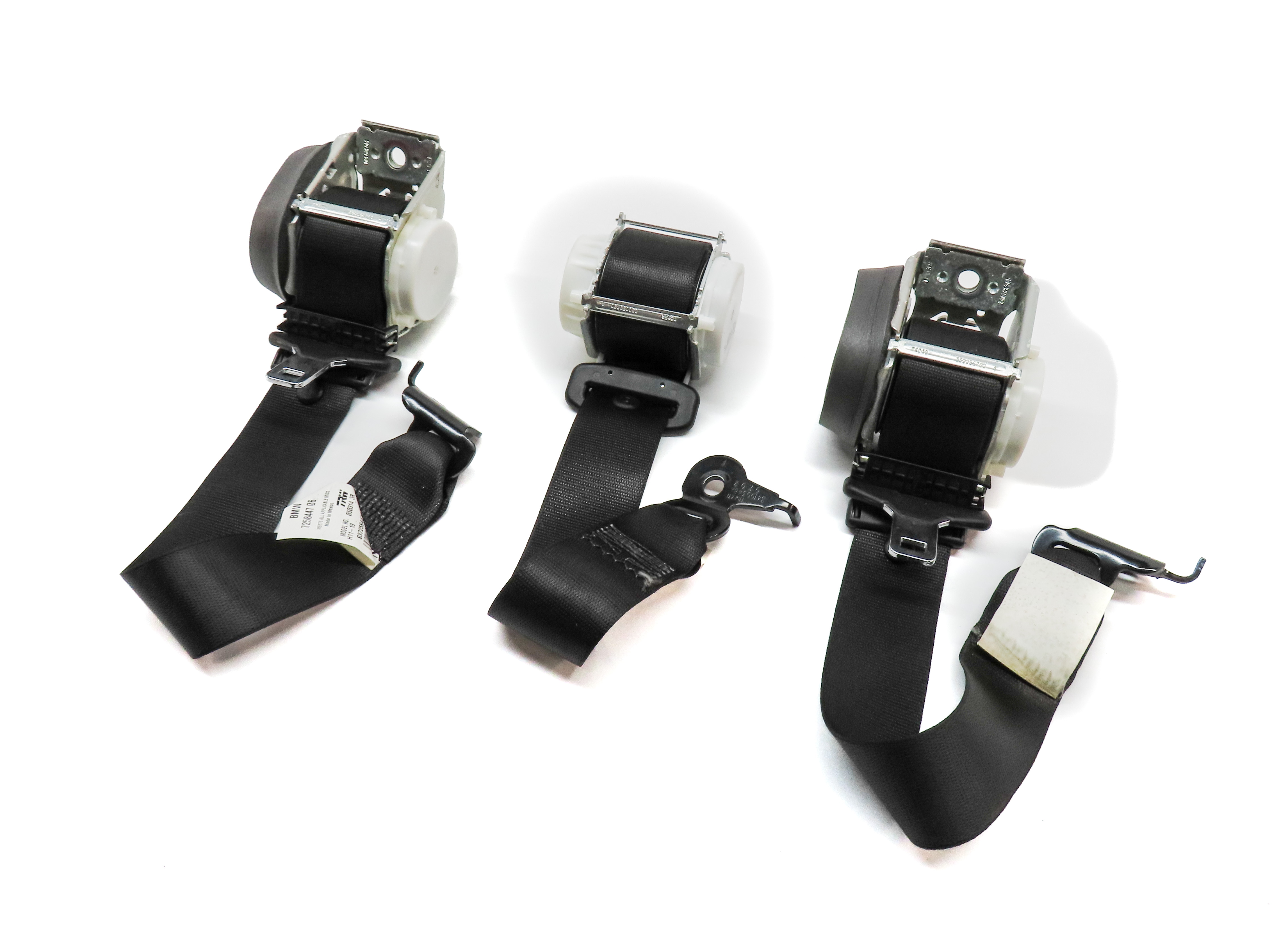 2014 BMW X3 (F25) REAR LEFT CENTER RIGHT SEAT SEATBELT RETRACTOR SET/3 (BLACK) — exact item pictured